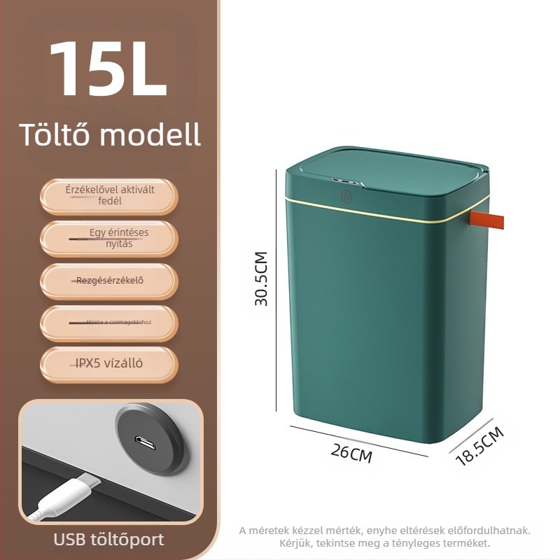 Érintésmentes intelligens, nyitott fedelű szemetes, automatikus csomagolás, intelligens szemetes, fürdőszobai résbe helyezhető szemetes