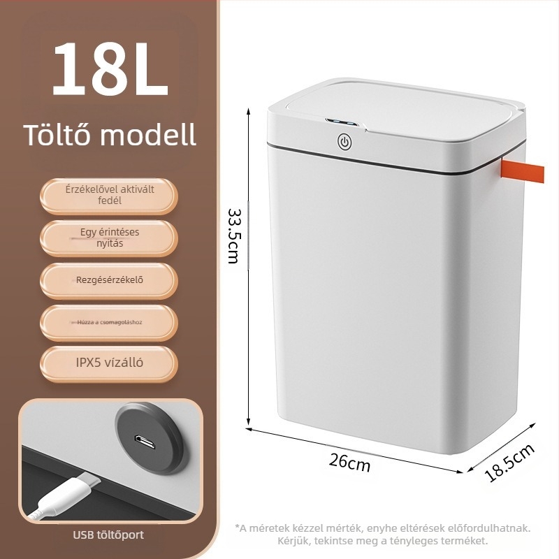 Érintésmentes intelligens, nyitott fedelű szemetes, automatikus csomagolás, intelligens szemetes, fürdőszobai résbe helyezhető szemetes
