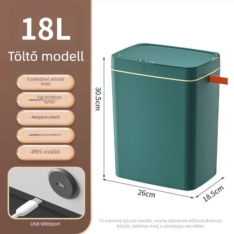 Érintésmentes intelligens, nyitott fedelű szemetes, automatikus csomagolás, intelligens szemetes, fürdőszobai résbe helyezhető szemetes