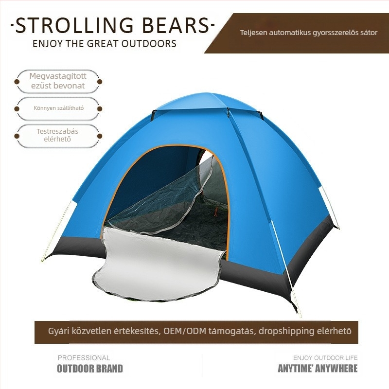 Kültéri kempingezés Szigorúan válogatott sátor Kültéri egyszemélyes, kétszemélyes, négyszemélyes, hordozható, teljesen automatikus, gyorsan nyitható kempingsátor, naptejjel