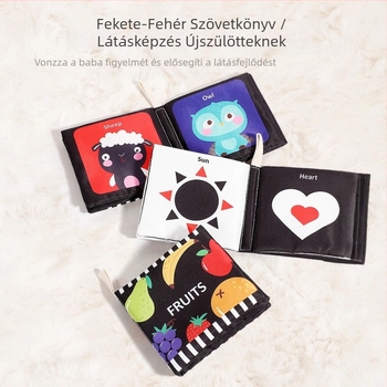 Baba tenyér szövetkönyv újszülött fekete-fehér kártya hangpapír tapintható könyv kognitív állat korai nevelési könyv mosható és rágható