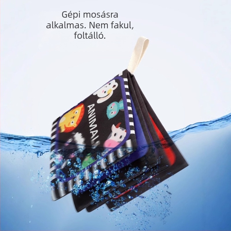 Baba tenyér szövetkönyv újszülött fekete-fehér kártya hangpapír tapintható könyv kognitív állat korai nevelési könyv mosható és rágható