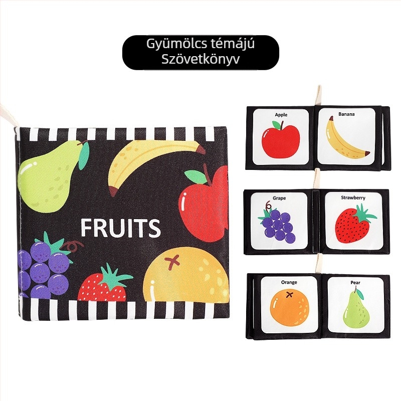 Baba tenyér szövetkönyv újszülött fekete-fehér kártya hangpapír tapintható könyv kognitív állat korai nevelési könyv mosható és rágható