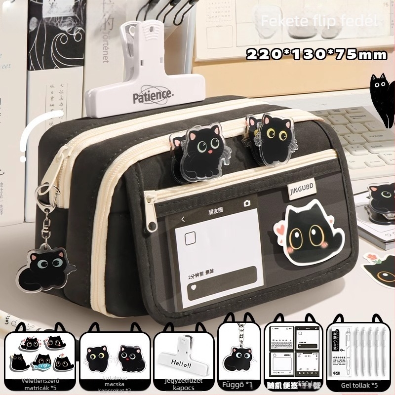 Kilenc rétegű nagy kapacitású kreatív macskás tolltartó diák tolltartó értékes egyszerű niche fájdalomtáska írószertáska fiúnak