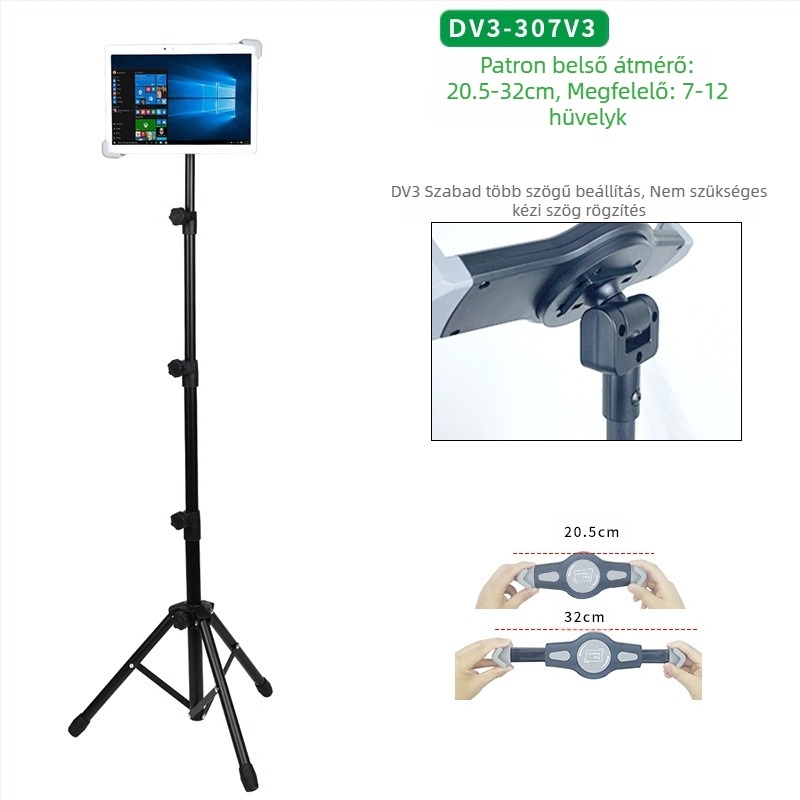 Nagykereskedelmi táblagép-állvány, padlóra szerelhető, 12 hüvelykes, fekete háromlábú állvány, kihúzható, 1,6 m-es, lusta mobiltelefon-állvány, szállítás
