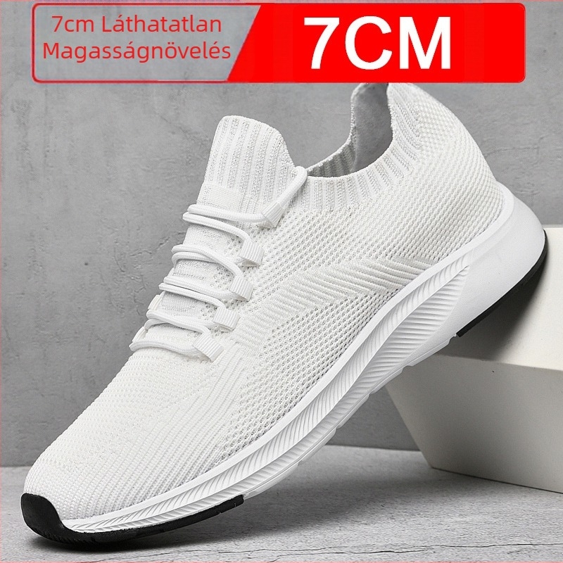 Nyári láthatatlan magasságnövelő férfi cipők 7cm lélegző repülő szőtt hálós magasságnövelő cipők férfi fehér tornacipő hétköznapi boardcipő