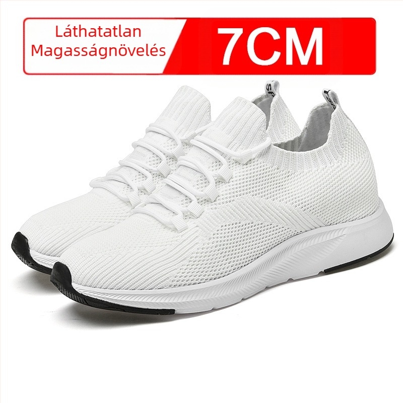Nyári láthatatlan magasságnövelő férfi cipők 7cm lélegző repülő szőtt hálós magasságnövelő cipők férfi fehér tornacipő hétköznapi boardcipő