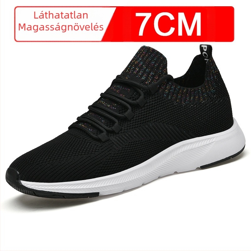 Nyári láthatatlan magasságnövelő férfi cipők 7cm lélegző repülő szőtt hálós magasságnövelő cipők férfi fehér tornacipő hétköznapi boardcipő