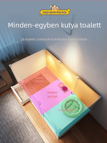 Kutyaketrec külön WC-vel, egy szobával, egy nappalival és egy fürdőszobával, kis kutyakennel, háztartási beltéri teddy pomerániai kisállatketrec
