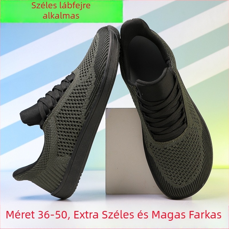 Férfi hálós, lélegző edzőcipők, 4E széles talppal, széles orrú, széles lábfejű, mezítlábas futócipők, puha talp, nem szorítja a lábat.
