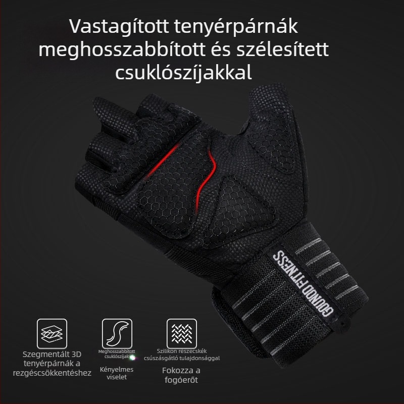Gounod Sports Fitness félujjas kesztyűk Vastagított Csúszásgátló Kopásálló Tenyérvédők Sport Csuklóvédők Súlyemelő Felszerelés Tenyérvédők