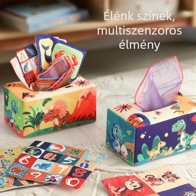 Csecsemő szórakoztató papírzsebkendő doboz gyermek szövet könyv puzzle koragyermekkori nevelés gyűrű papír haraphat 0-3 éves újszülött nyugtató játékok
