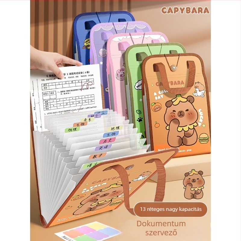 A4-es kézitáska irattartó táska 13 rácsos szervtáska tesztpapír táska többrétegű nagy kapacitású kézi papírtároló általános iskolás diákoknak
