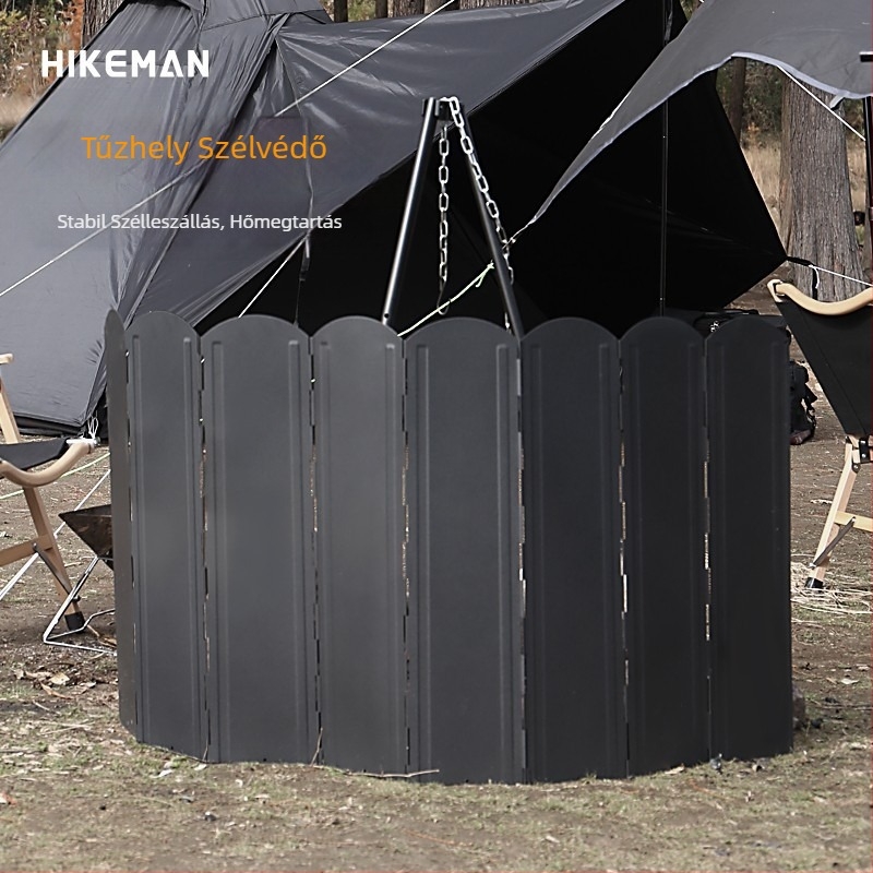 Kültéri fekete nagy szélvédő kemping BBQ tűzhely összecsukható főzőedény horganyzott lemez hőgyűjtő szélvédő