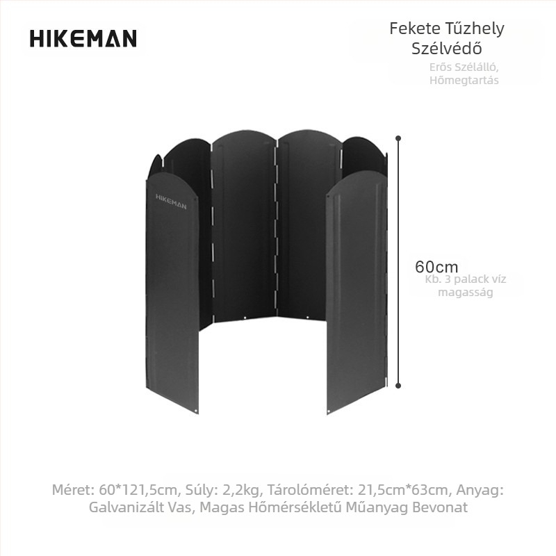 Kültéri fekete nagy szélvédő kemping BBQ tűzhely összecsukható főzőedény horganyzott lemez hőgyűjtő szélvédő