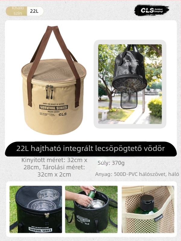 CLS új, továbbfejlesztett összecsukható vödör hordozható lefolyókosár kemping grill zöldségmosás edények teleszkópos horgászvödör horgászfelszerelés táska