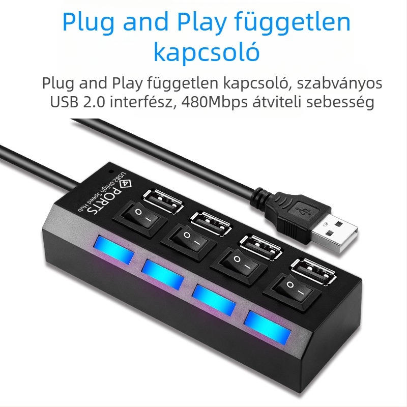 4 portos USB 3.0 hub, nagy sebességű hub, USB elosztó dokkoló, független kapcsoló, egy-hét hub dokkoló