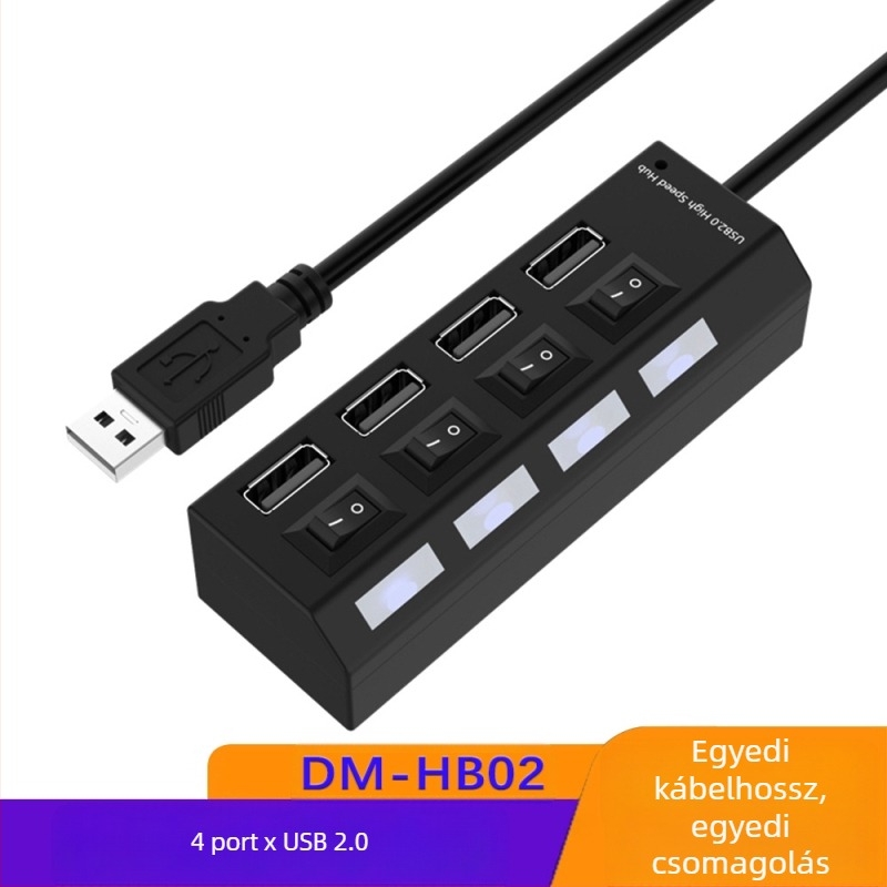 4 portos USB 3.0 hub, nagy sebességű hub, USB elosztó dokkoló, független kapcsoló, egy-hét hub dokkoló