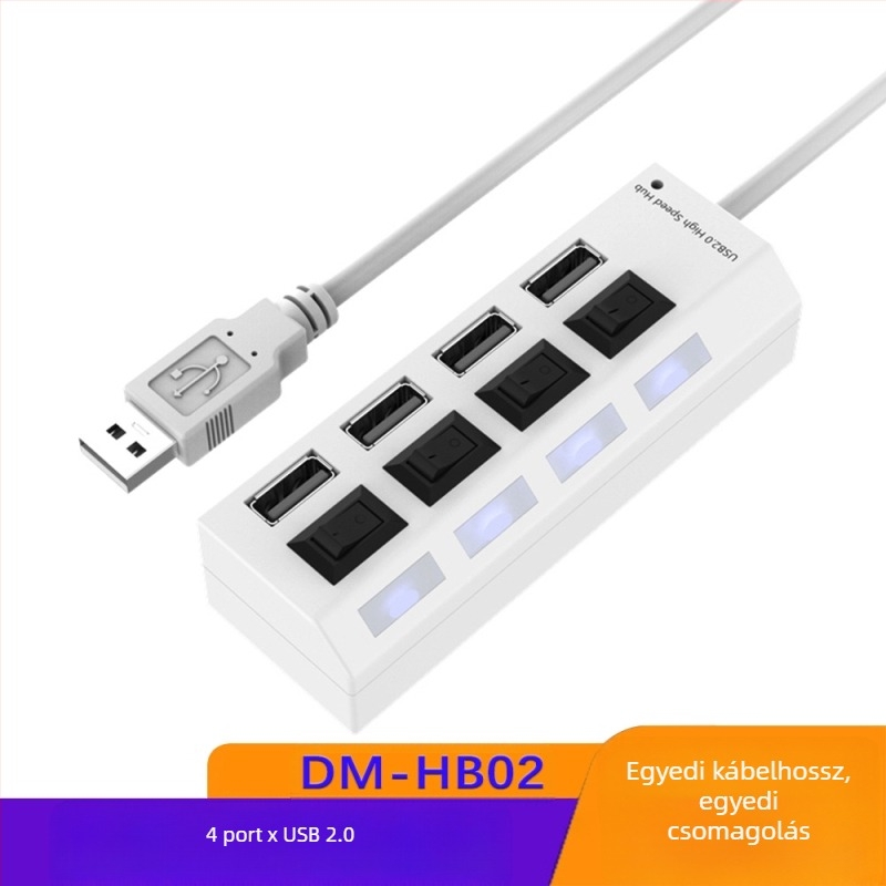 4 portos USB 3.0 hub, nagy sebességű hub, USB elosztó dokkoló, független kapcsoló, egy-hét hub dokkoló