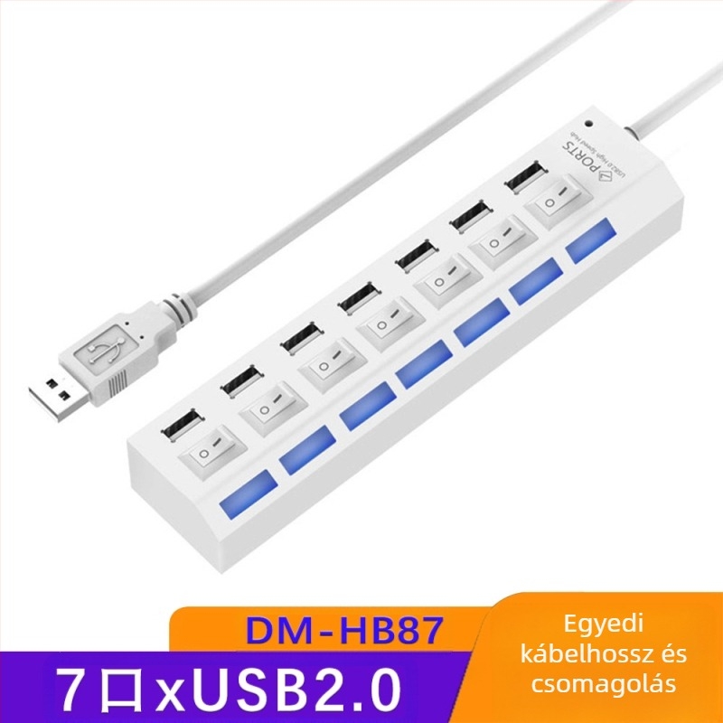 4 portos USB 3.0 hub, nagy sebességű hub, USB elosztó dokkoló, független kapcsoló, egy-hét hub dokkoló