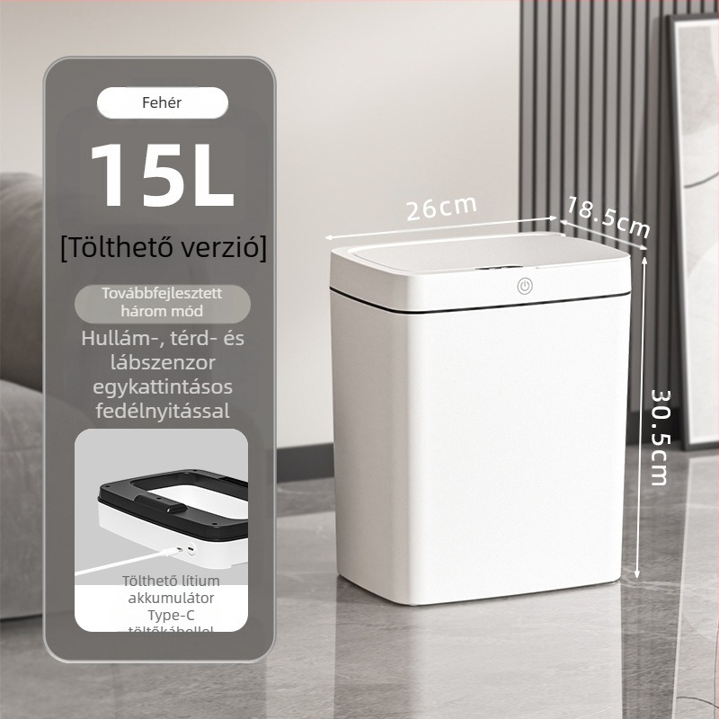 Érintésmentes intelligens fedélnyitású szemetes, automatikus csomagolású intelligens szemetes, fürdőszobai rés szeméttároló