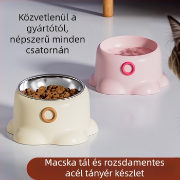 Új, határokon átnyúló, rozsdamentes acélból készült kisállattál, csúszásmentes, macska ivóvíz, ferde nyakvédő tál, kutyaetető tál, macskaeledel tál
