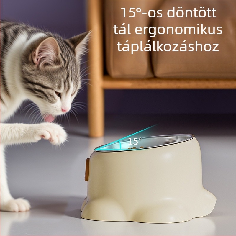Új, határokon átnyúló, rozsdamentes acélból készült kisállattál, csúszásmentes, macska ivóvíz, ferde nyakvédő tál, kutyaetető tál, macskaeledel tál