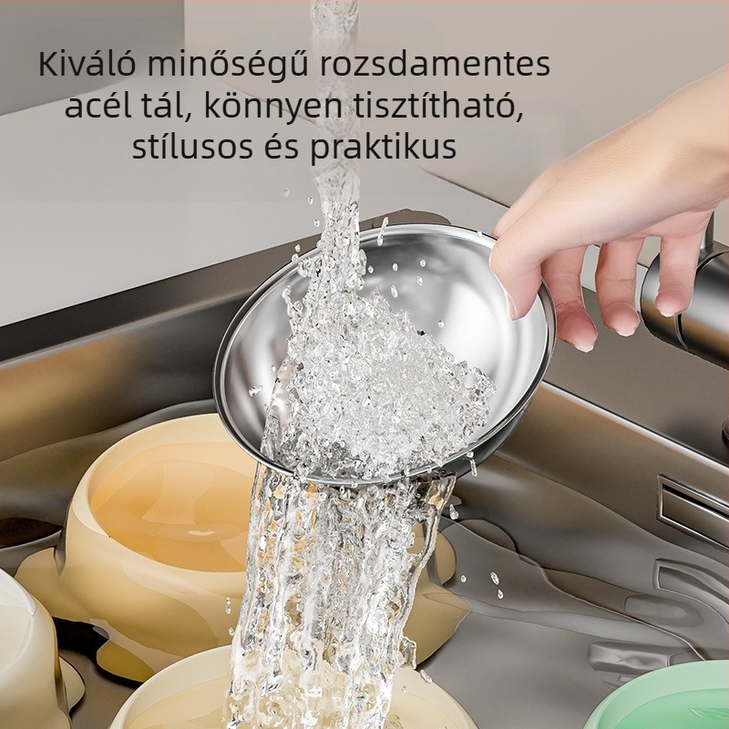 Új, határokon átnyúló, rozsdamentes acélból készült kisállattál, csúszásmentes, macska ivóvíz, ferde nyakvédő tál, kutyaetető tál, macskaeledel tál