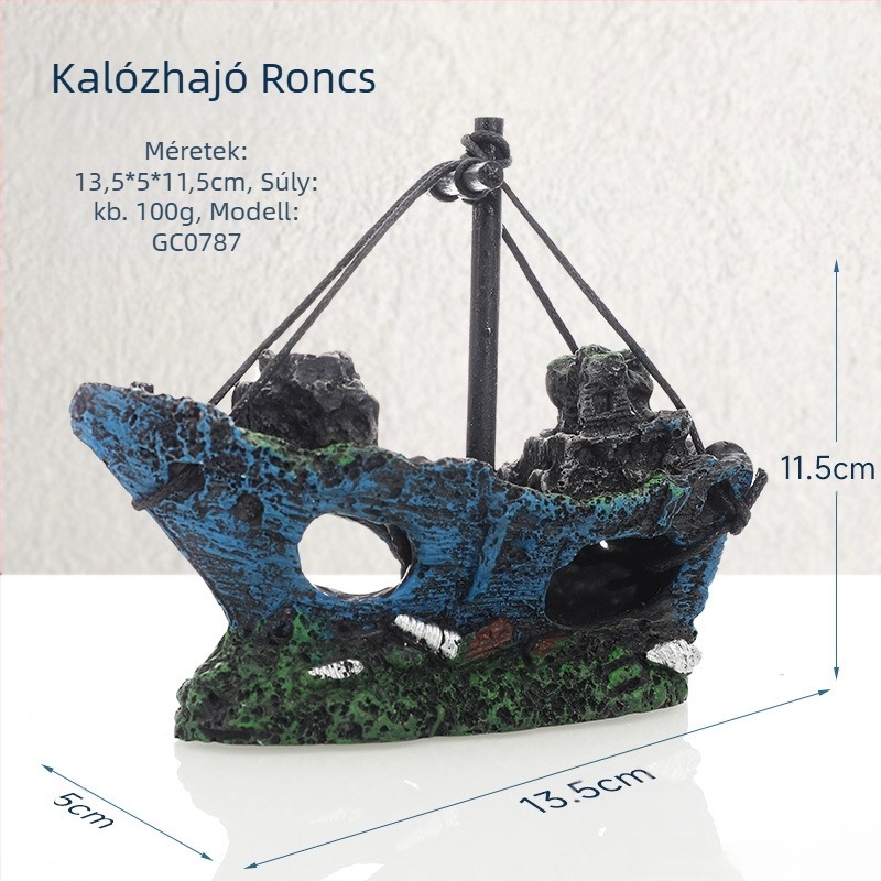 Kalózhajó akvárium tájkép akvárium táj dekoráció hajó elkerülése ház dísz hajó üreges gyanta hajó hajótörés GC