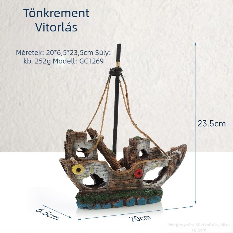 Kalózhajó akvárium tájkép akvárium táj dekoráció hajó elkerülése ház dísz hajó üreges gyanta hajó hajótörés GC
