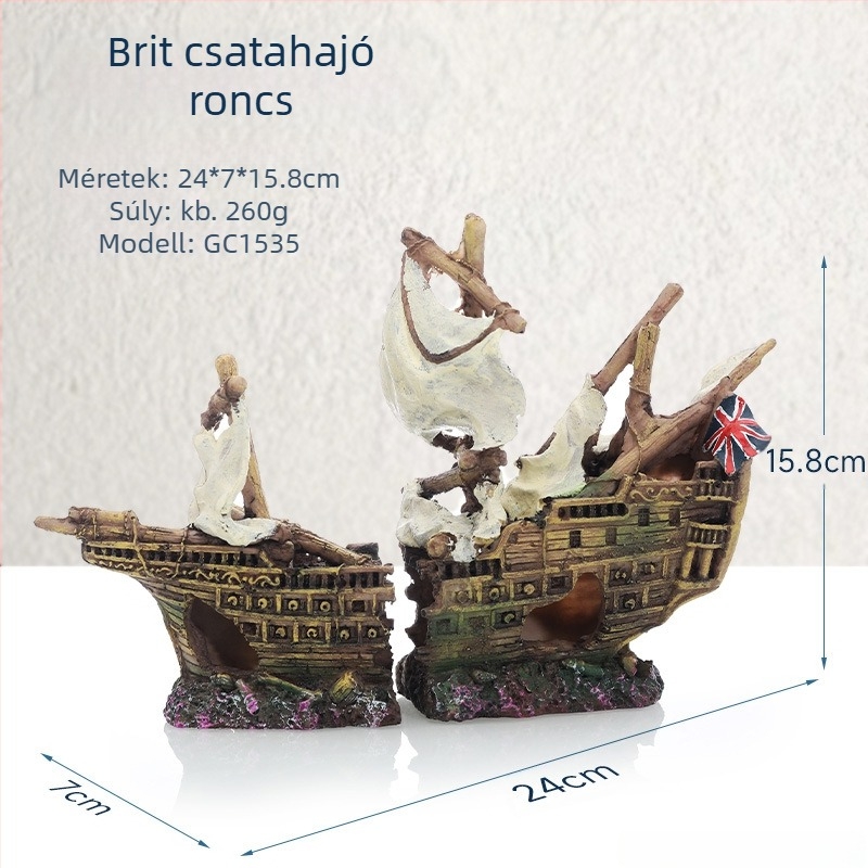 Kalózhajó akvárium tájkép akvárium táj dekoráció hajó elkerülése ház dísz hajó üreges gyanta hajó hajótörés GC