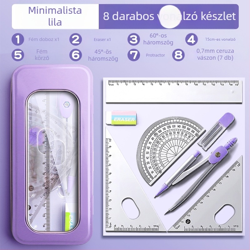 Körző és vonalzó készlet általános iskolásoknak, alsó tagozatosoknak, háromszög vonalzó, hatodikosoknak való írószerek, vonalzó és háromszög készlet