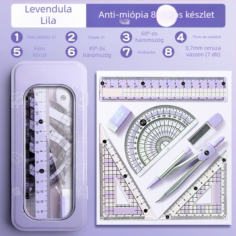 Körző és vonalzó készlet általános iskolásoknak, alsó tagozatosoknak, háromszög vonalzó, hatodikosoknak való írószerek, vonalzó és háromszög készlet