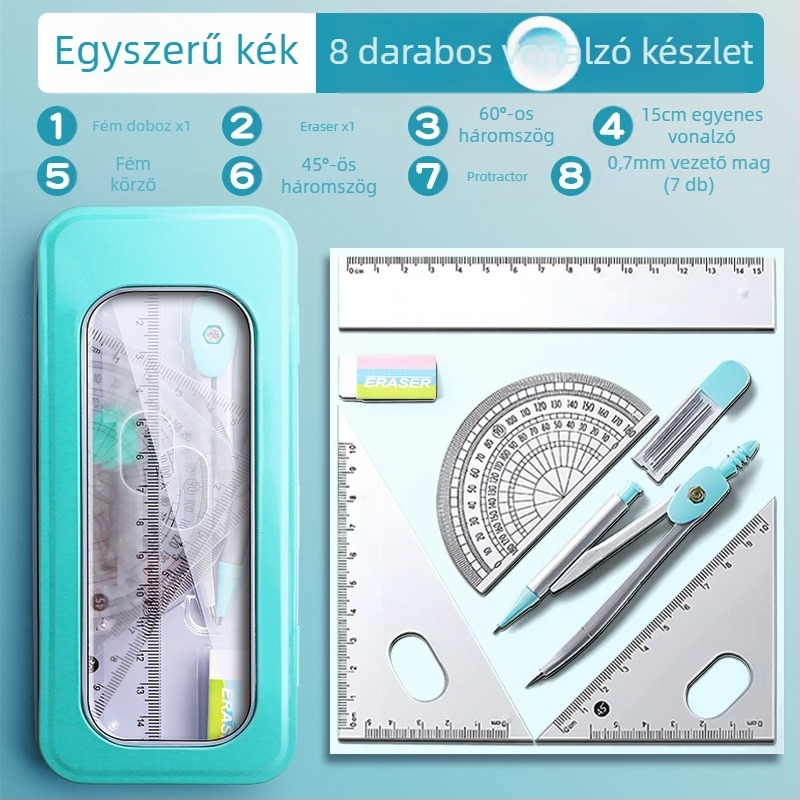 Körző és vonalzó készlet általános iskolásoknak, alsó tagozatosoknak, háromszög vonalzó, hatodikosoknak való írószerek, vonalzó és háromszög készlet