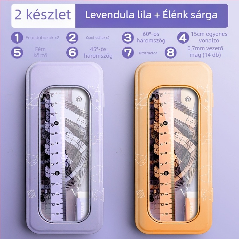 Körző és vonalzó készlet általános iskolásoknak, alsó tagozatosoknak, háromszög vonalzó, hatodikosoknak való írószerek, vonalzó és háromszög készlet