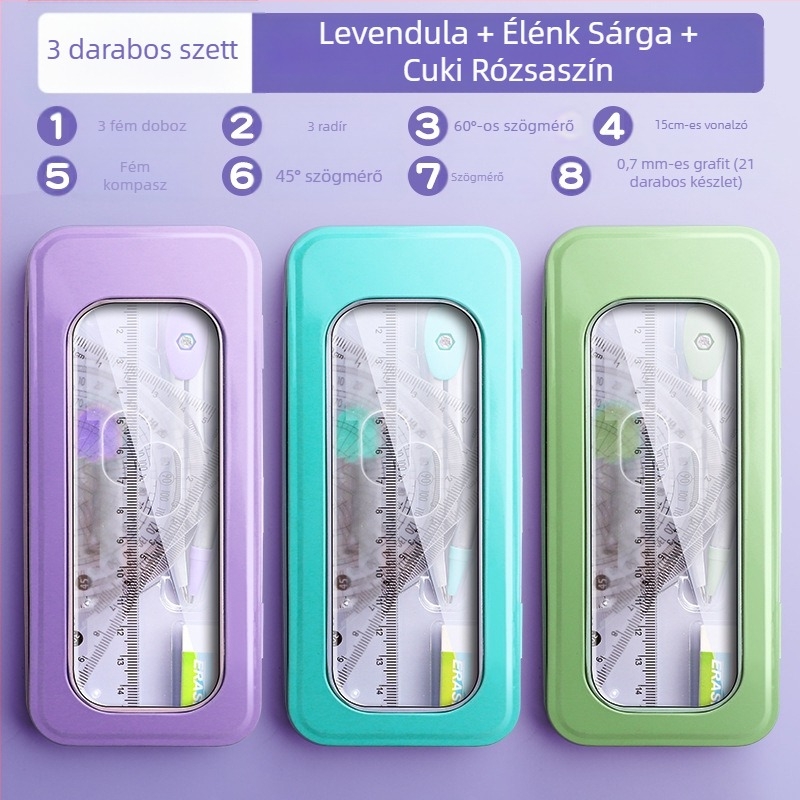 Körző és vonalzó készlet általános iskolásoknak, alsó tagozatosoknak, háromszög vonalzó, hatodikosoknak való írószerek, vonalzó és háromszög készlet