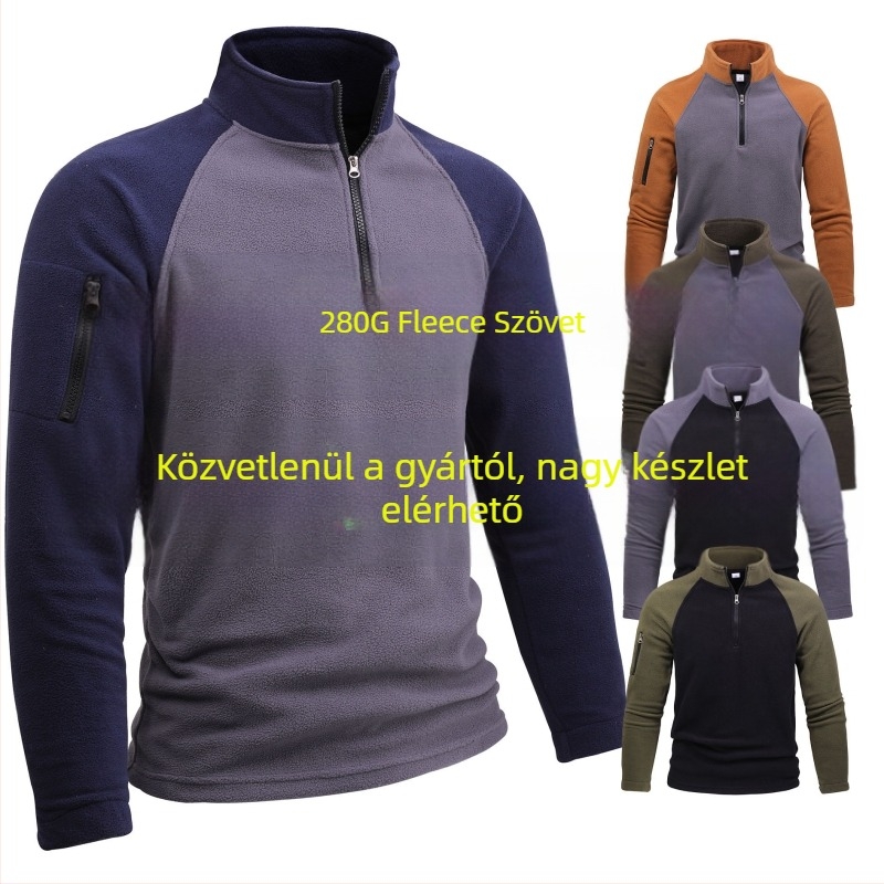 2024-es határokon átnyúló export taktikai polárkabát férfiaknak, 280 g-os polár meleg őszi és téli pulóver, színblokkos cipzáras pulóver