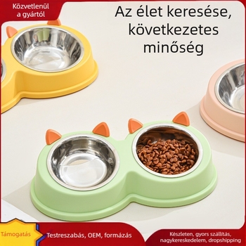 Macskafülek rozsdamentes acél Pet Bowl kutyatál macskatál kutyaeledel tál macskaeledel tál kutya és macska evés és ivás dupla tál étkészlet