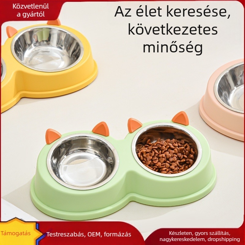Macskafülek rozsdamentes acél Pet Bowl kutyatál macskatál kutyaeledel tál macskaeledel tál kutya és macska evés és ivás dupla tál étkészlet