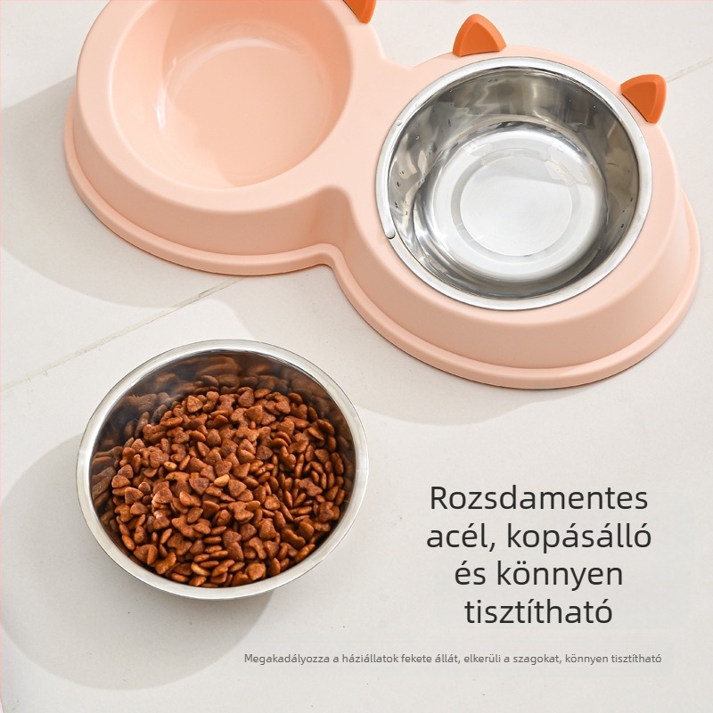 Macskafülek rozsdamentes acél Pet Bowl kutyatál macskatál kutyaeledel tál macskaeledel tál kutya és macska evés és ivás dupla tál étkészlet