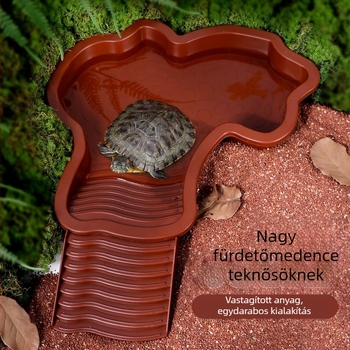 Teknős fürdőmedence félig vízi teknősöknek, sárga kérgű teknősöknek, etető teknősöknek, napozóplatform, kettős felhasználású szárazföldi és vízi teknős medence, esésgátló teknős fürdődoboz