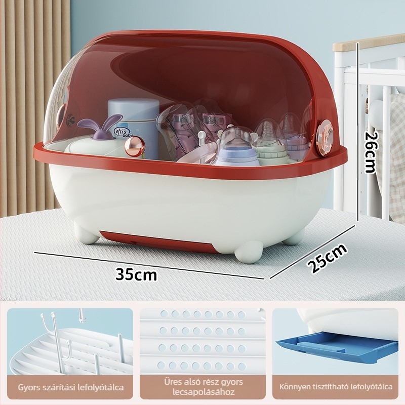 Új cumisüveg tároló doboz, étrend-kiegészítő eszköz, lefolyótartó, baba evőeszközök, pormentes, felhajtható tetejű, nagy kapacitású tárolódoboz