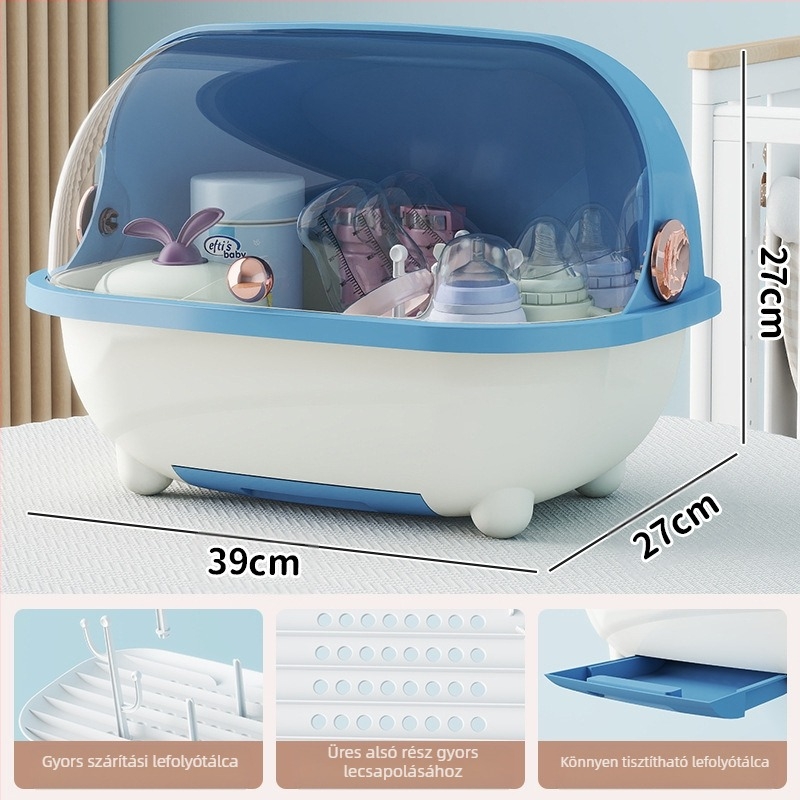 Új cumisüveg tároló doboz, étrend-kiegészítő eszköz, lefolyótartó, baba evőeszközök, pormentes, felhajtható tetejű, nagy kapacitású tárolódoboz