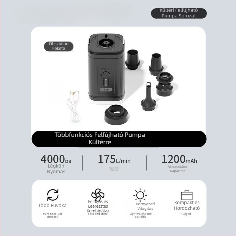 Többfunkciós energiatároló kültéri kemping felfújható ágy úszómedence úszógyűrű hordozható elektromos légpumpa konzervpumpa elektromos levegőpumpa