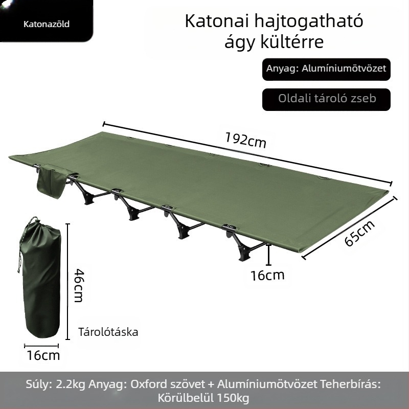 Kültéri összecsukható ágy kempingezéshez, irodai szunyókáláshoz, társágy, Oxford szövet alumínium ötvözetből készült katonai kiságy, könnyű és hordozható