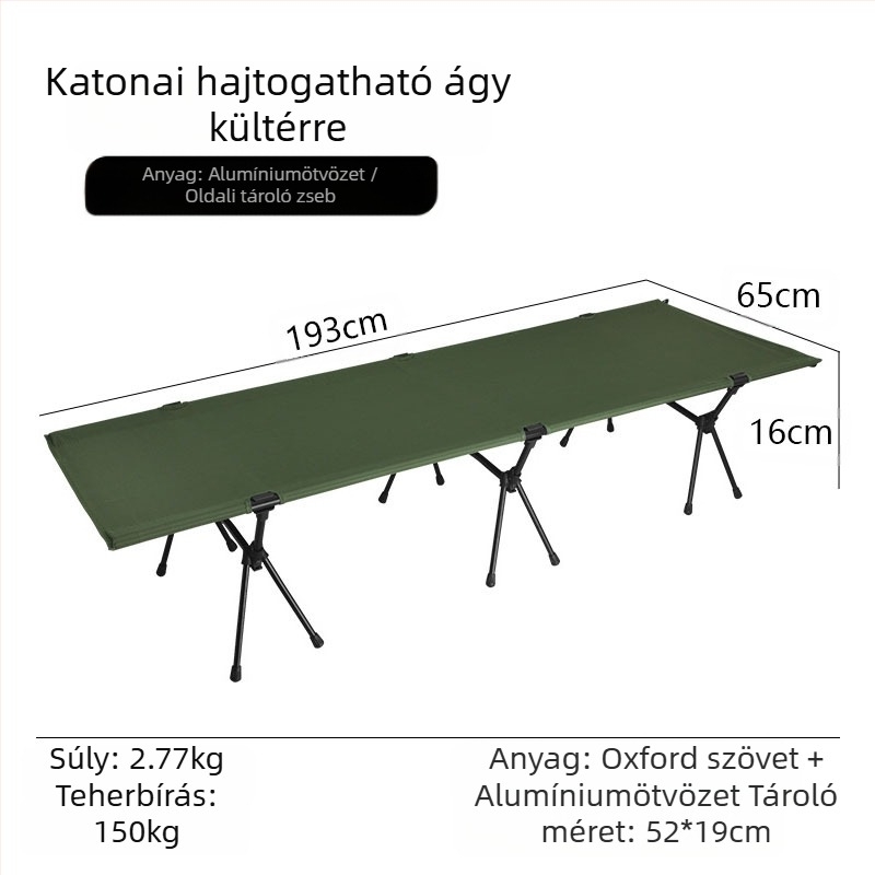 Kültéri összecsukható ágy kempingezéshez, irodai szunyókáláshoz, társágy, Oxford szövet alumínium ötvözetből készült katonai kiságy, könnyű és hordozható