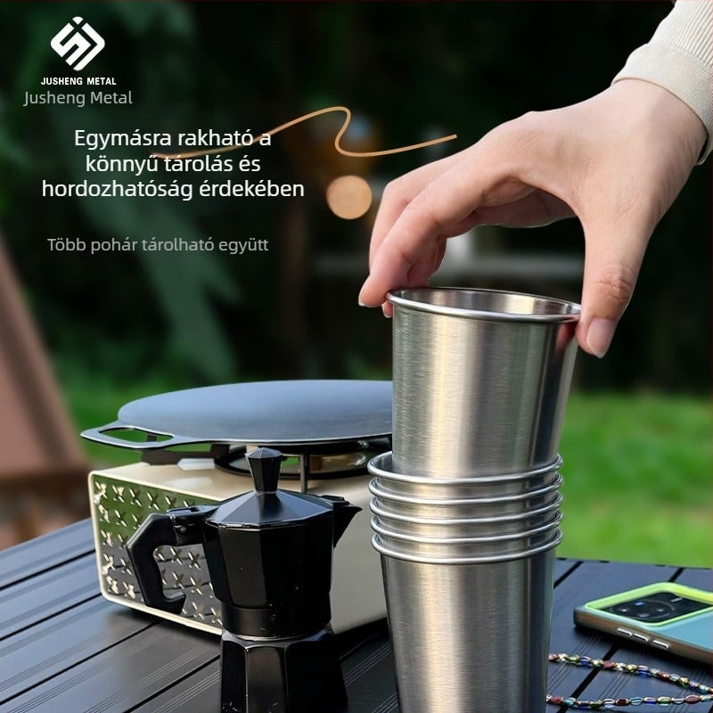 Kültéri 304 rozsdamentes acél pohár, egyrétegű vizespohár, söröspohár, hideg italos pohár, gyümölcslé pohár, cseppálló, hordozható kempingruha