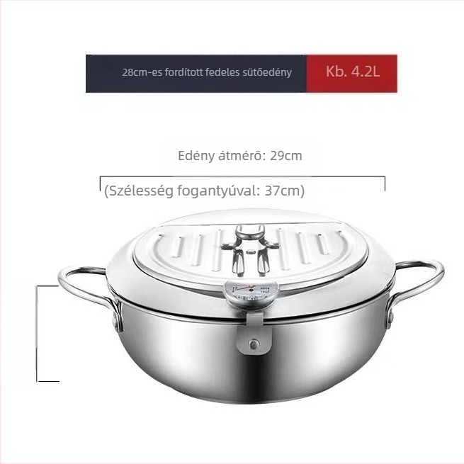 Chengze japán stílusú 304 rozsdamentes acél tempura fritőz, háztartási hőmérséklet-szabályozott olajtakarékos kis fritőz szűrős fritőzzel