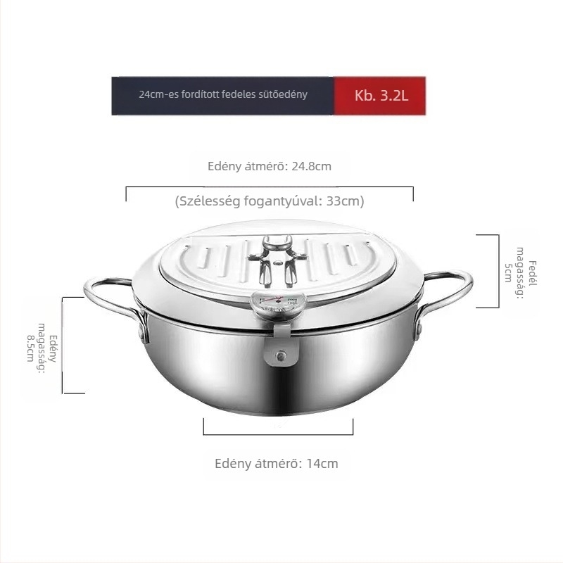 Chengze japán stílusú 304 rozsdamentes acél tempura fritőz, háztartási hőmérséklet-szabályozott olajtakarékos kis fritőz szűrős fritőzzel