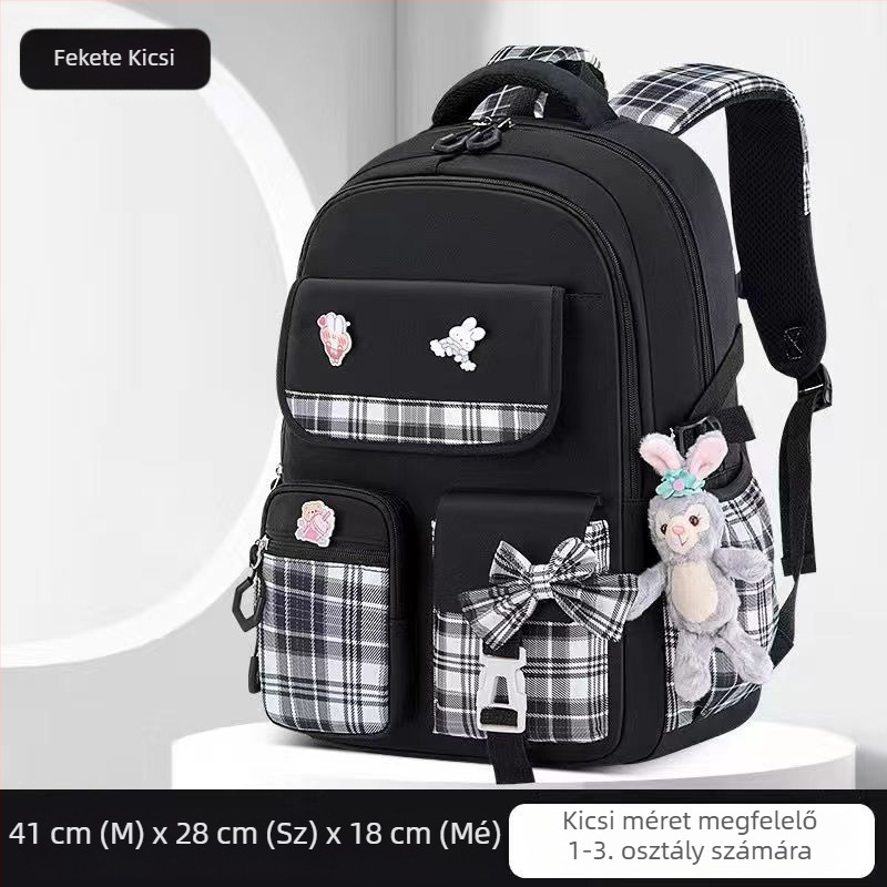 Nagykereskedelmi általános iskolás diákoknak szóló iskolatáskák, női modellek, rajzfilmfigura aranyos masnival, nagy kapacitású, tehercsökkentő hátizsák, gerincvédő gyermek hátizsák